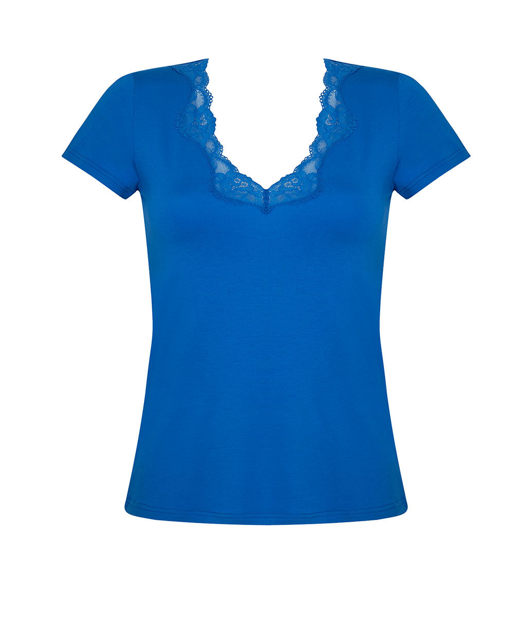 T-shirt manches courtes col en V Antigel de Lise Charmel Simply Perfect bleu cobalt ENA9106-SC 100