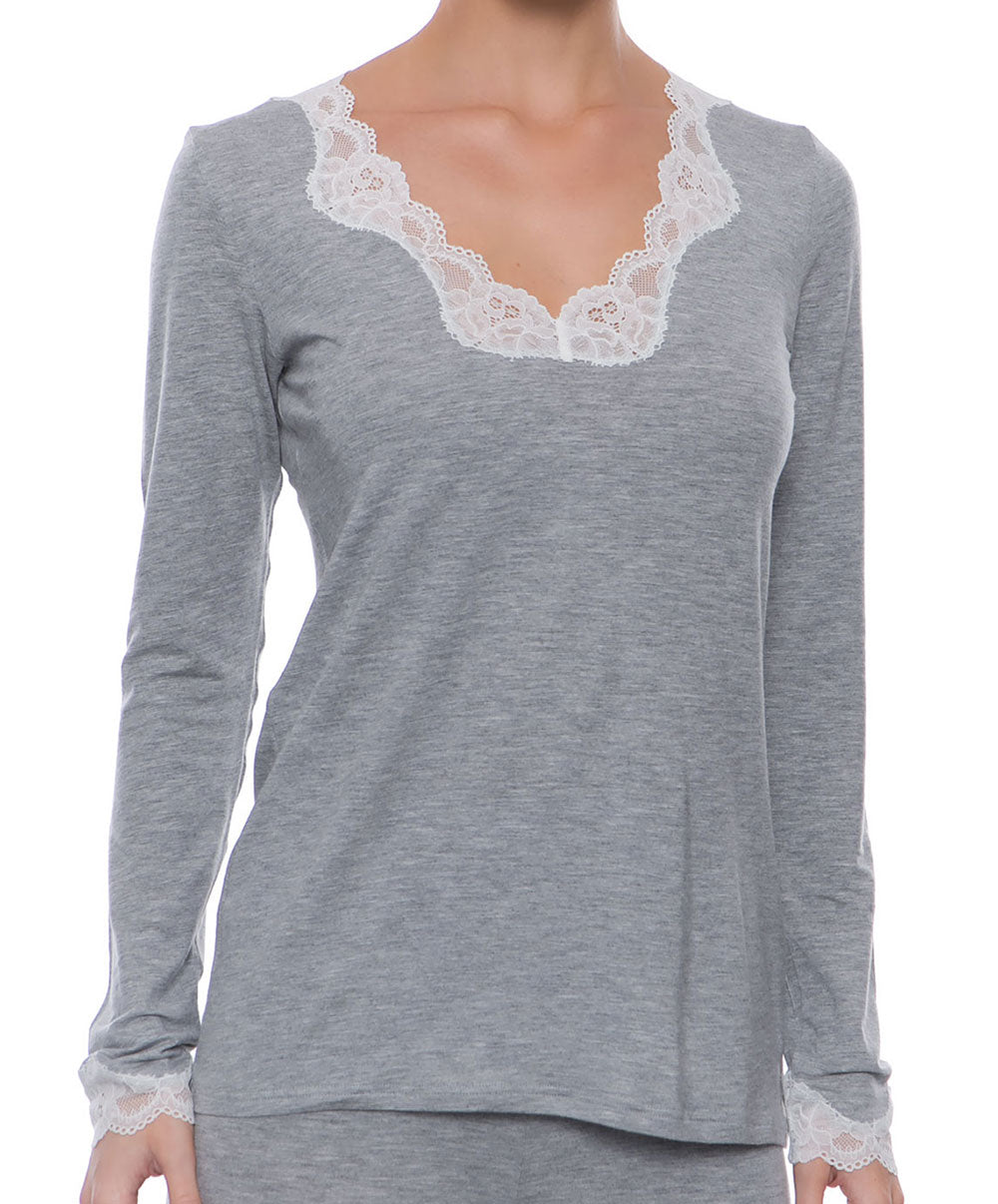 T-shirt manches longues col V Antigel de Lise Charmel Simply Perfect chiné gris ENA2006-CG