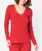 T-shirt manches longues col V Antigel de Lise Charmel Simply Perfect rouge capucine ENA2006-RC