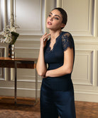 Top manches courtes laine et soie "Bien-être" Lise Charmel Plaisir Caresse pierre bleu ANJ9110-PB