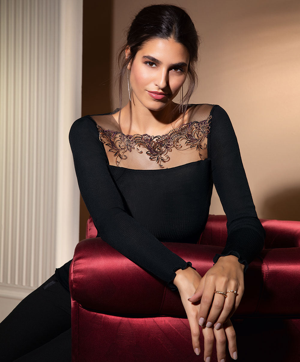 Top manches longues laine et soie bien-être Charme Secret noir Lise Charmel ANJ2133-CN 6