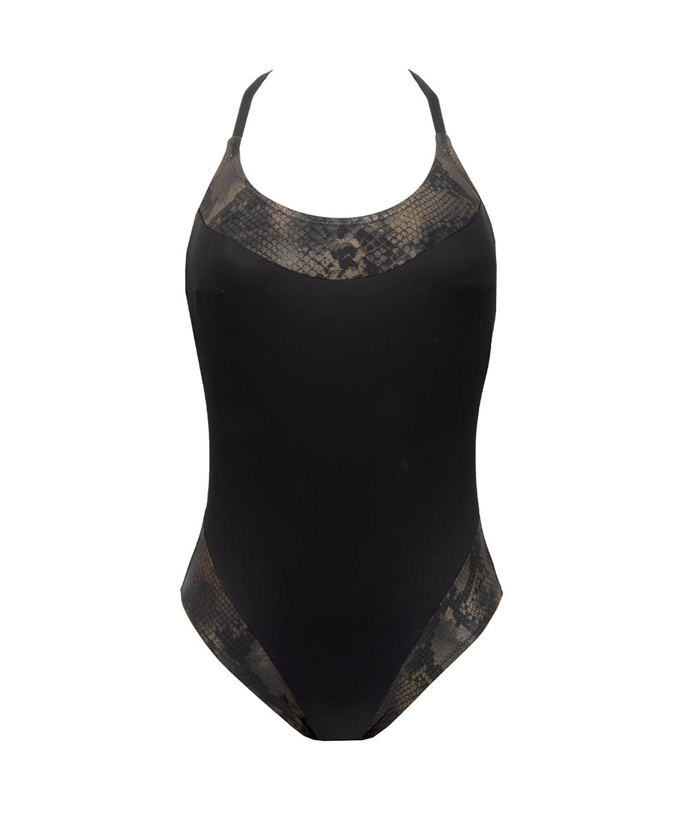 Maillot de bain une pièce dos croisé La rebelle chic Python or Antigel Bain EBB9225-PO