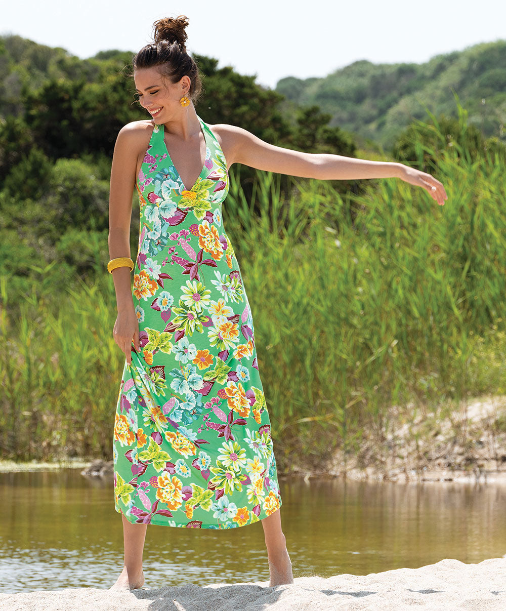 Robe longue de plage tour de cou La Feminissima vert émeraude Antigel Bain ESB1170-VE