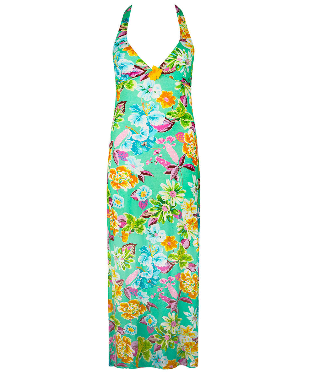 Robe longue de plage tour de cou La Feminissima vert émeraude Antigel Bain ESB1170-VE