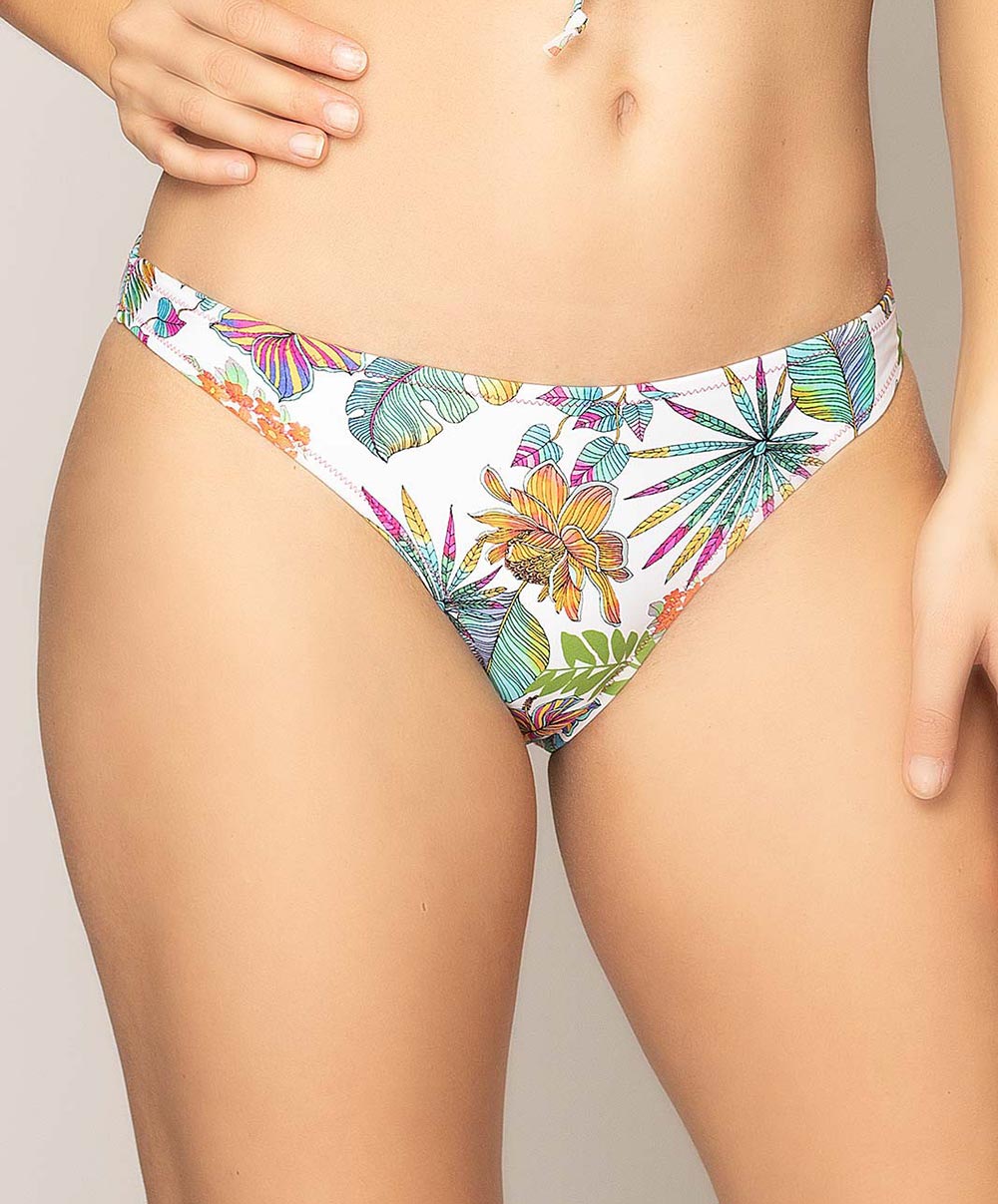 Slip de bain échancré La tropicale blanc Antigel Bain EBA0762-BT face
