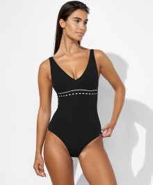 One-piece Swimsuit and Slimming : One piece body shaping swimsuit underwired Marine Mindset black and white
