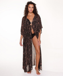 Beach Outfits & Dresses  : Beach dress kimono black snake and copper print