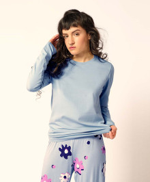 NIGHT & HOMEWEAR : Tee-shirt w. long sleeves for women aquamarine
