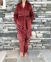 Nightgown, Robe : Velvet dressing gown kimono ONE VELOURS KIM brownie