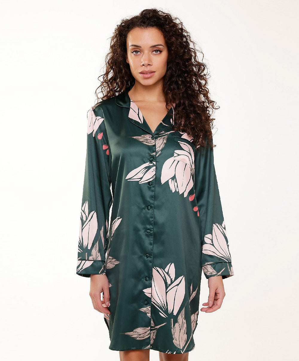 Chemise de nuit satin imprimé fleurs Lingadore 7620-17-PRINT