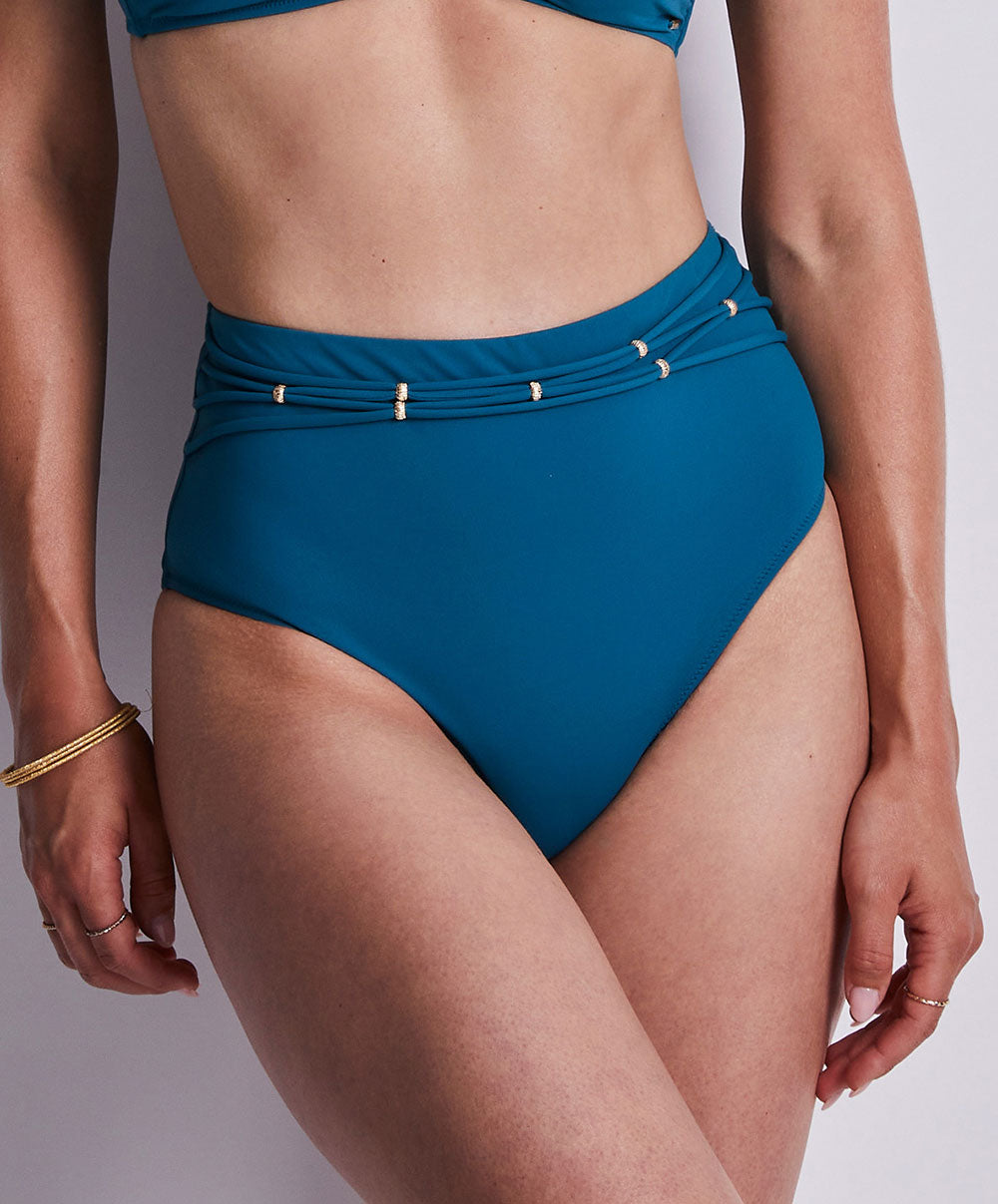 Culotte maillot de bain taille haute Aubade Bain Secret Laguna teal bleu canard 2T24-TEAL