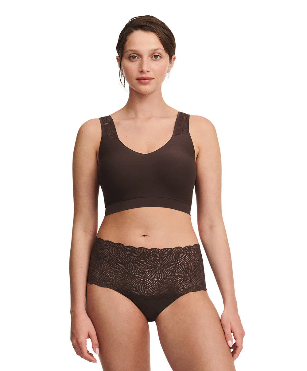 Culotte taille haute dentelle Chantelle Soft Stretch brun C11G80-0JL