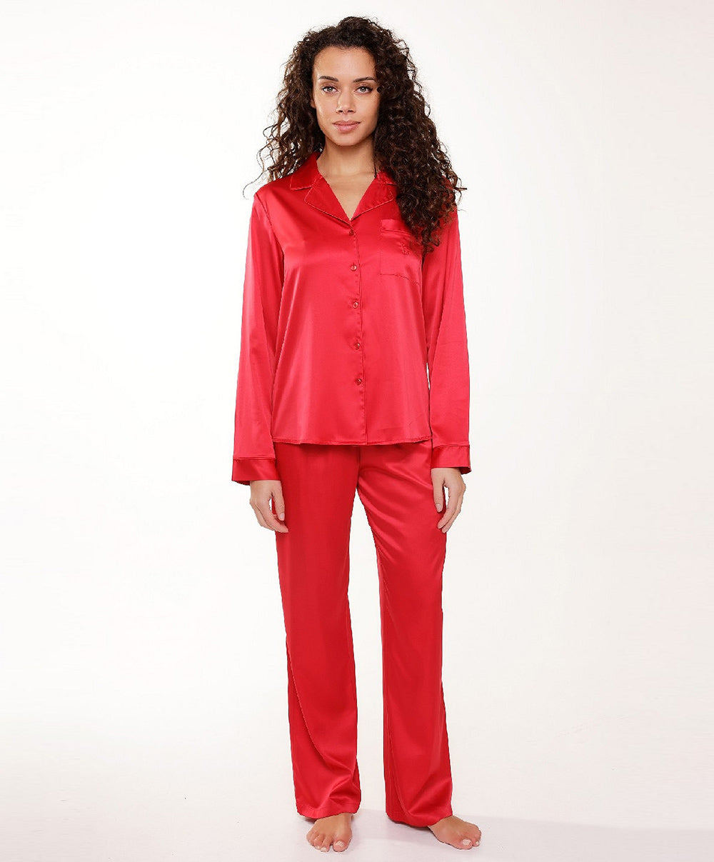 Ensemble pyjama chemise et pantalon satinés rouge cerise Lingadore Lingadore nightwear 7624-164-CERI 