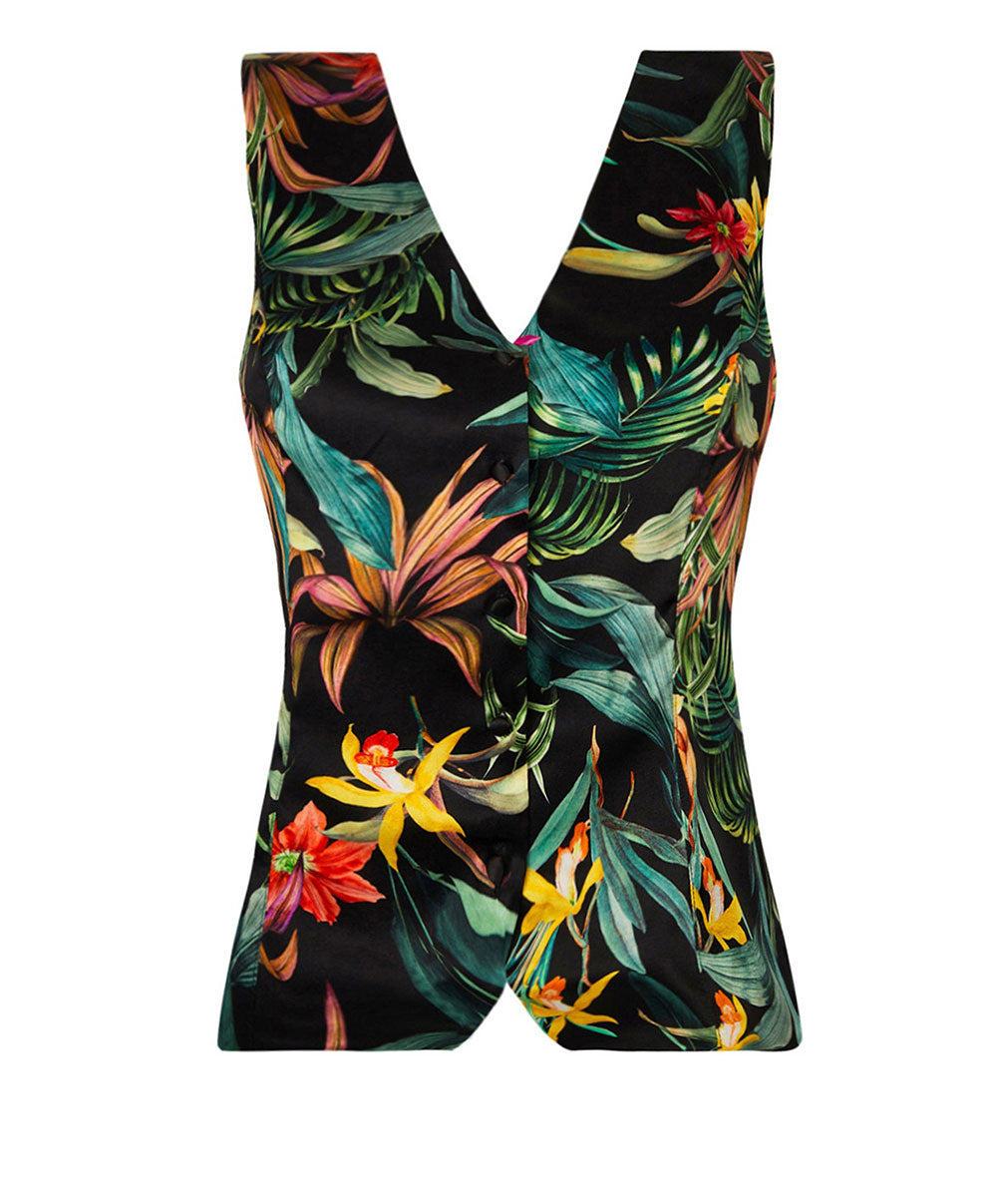 Gilet en satin de soie Lise Charmel Fleurs Étoiles éclat étoile (noir et multicolore) ALH7596-EE