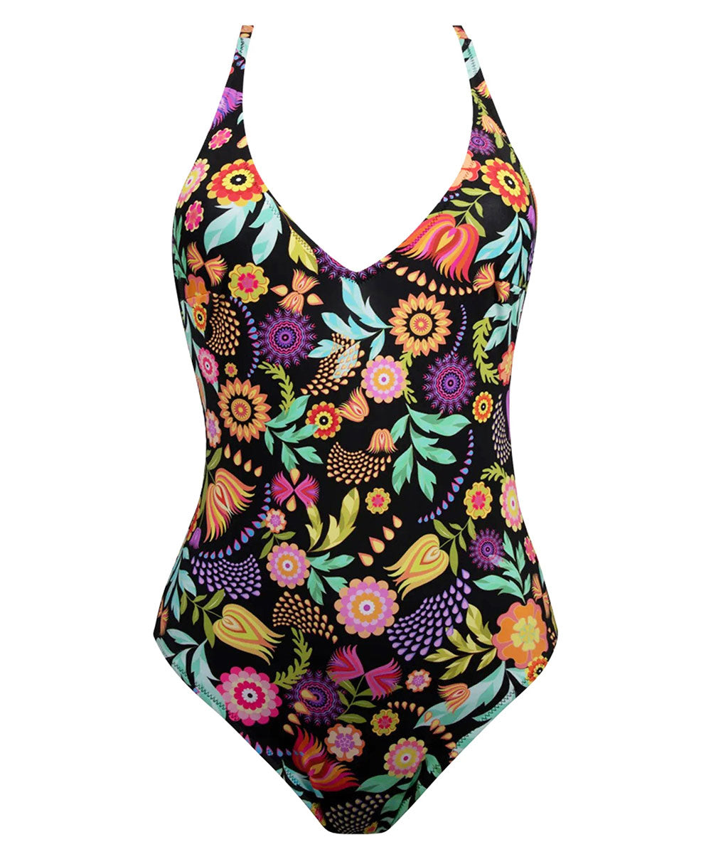 Maillot de bain 1 pièce avec maintien La Muse en Fleurs bouquet radieux noir Antigel Bain EBB9230-BR 100