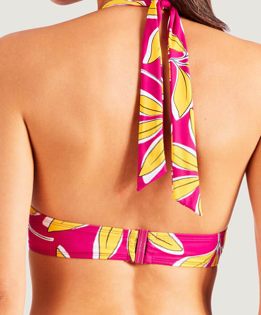 Haut de maillot de bain emboitant Aubade Bain Danse de feuilles Hawaien rose PV15-HARO