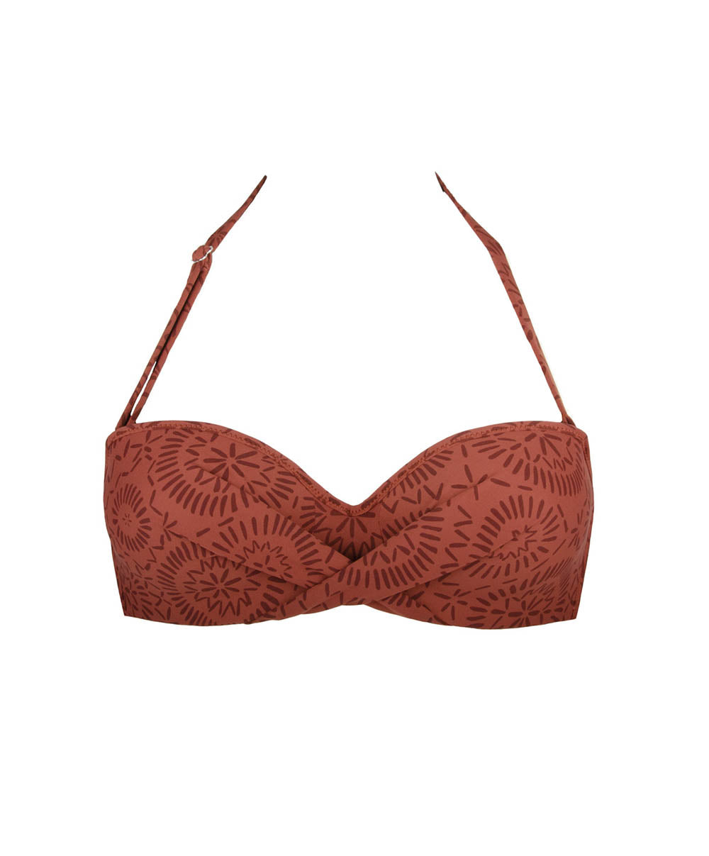 Maillot de bain bandeau tour de cou avec coques L'ethnica Ocre brune Antigel Bain EBB7174-BO