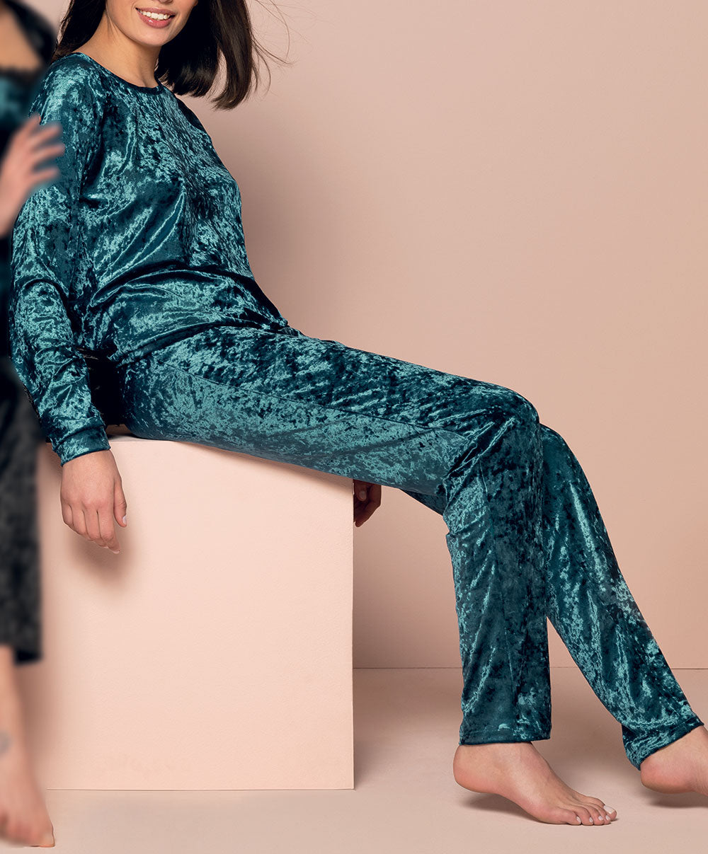 Pantalon en velours Antigel de Lise Charmel Velours en Fête bleu canard ELH0036-BC