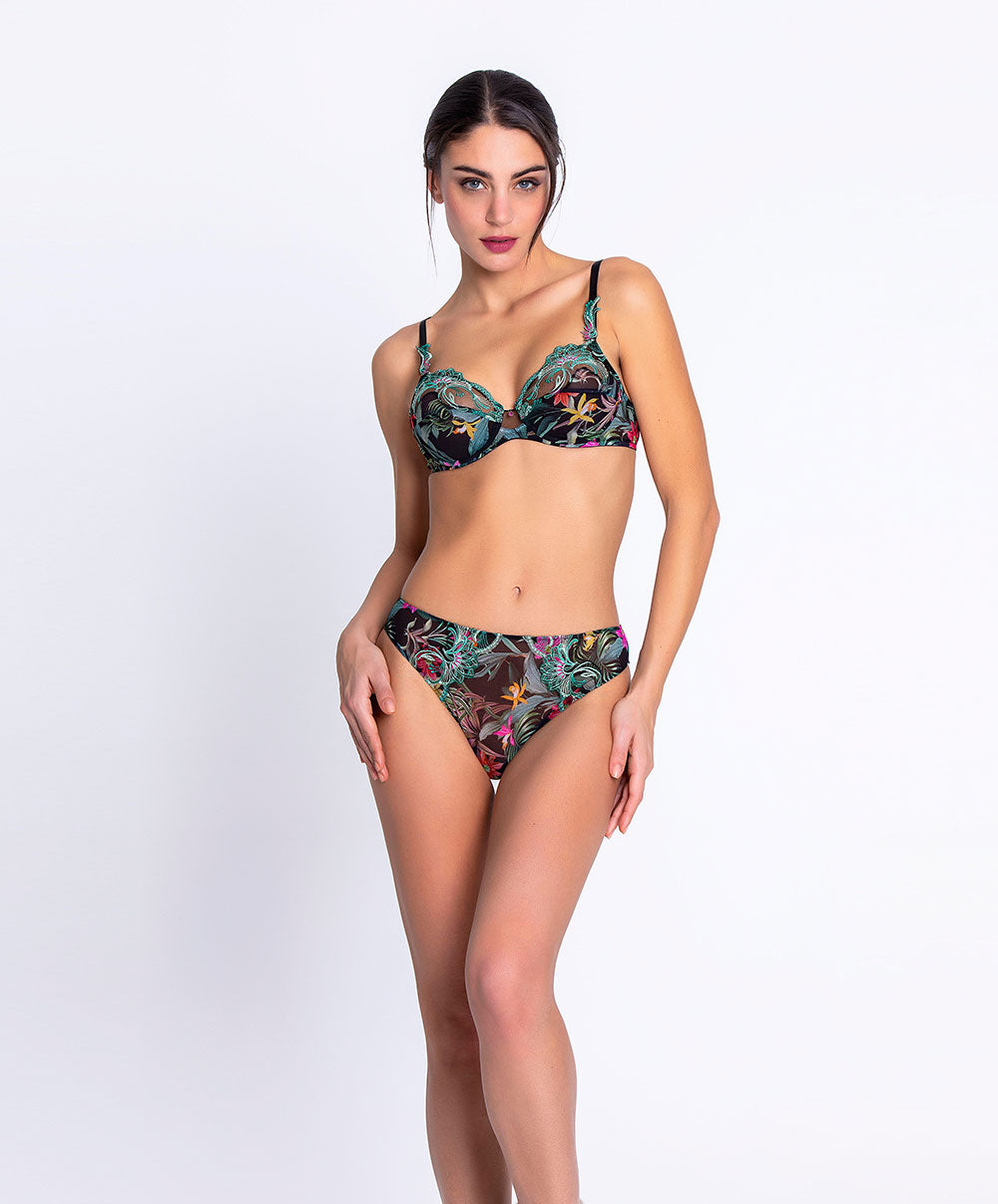 Slip "Fantaisie" Lise Charmel Fleurs Étoiles éclat étoile (noir et multicolore) ACH0296-EE