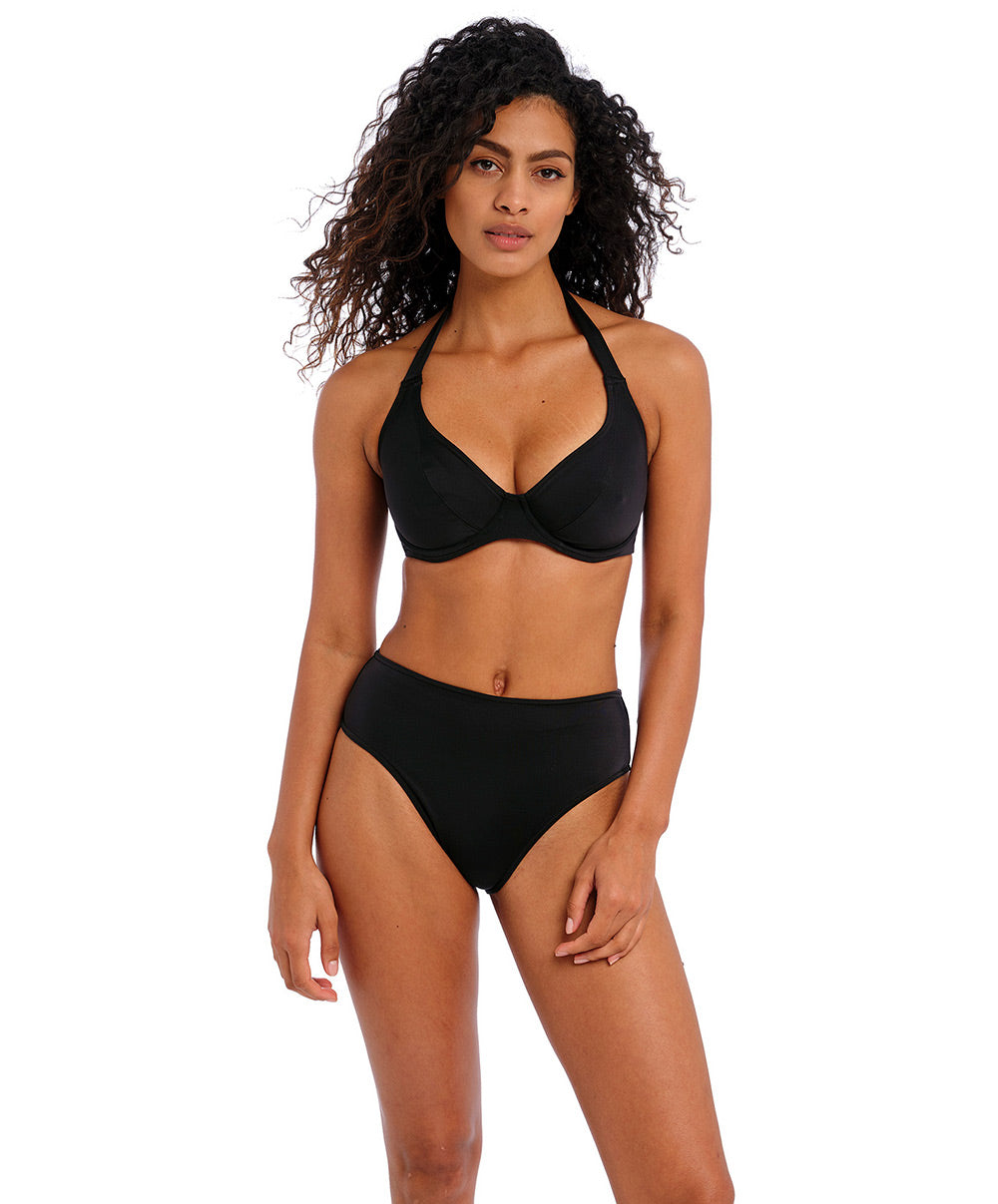 Slip de bain bikini taille haute coupe échancrée Jewel Cove plain black Freya swim AS7236-PLK