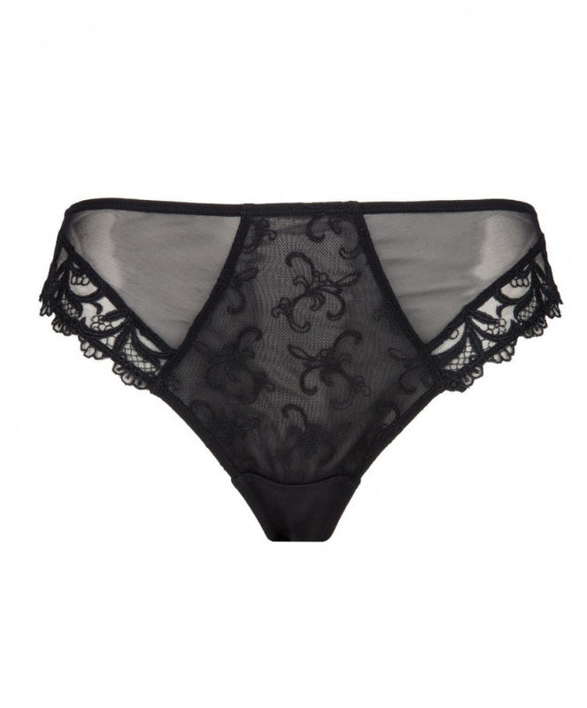 Slip grande taille dos opaque Acanthe Guipure arty noir Éprise de Lise Charmel BCG0207-AN face