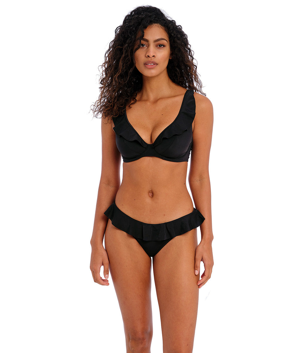 Slip italien de bain à volants Jewel Cove plain black Freya swim AS7235-PLK