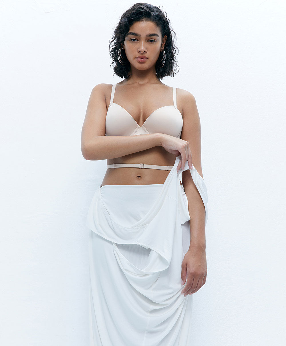 Soutien-gorge coques dos nu multipositions Chantelle Open Back beige doré C912N9-01N