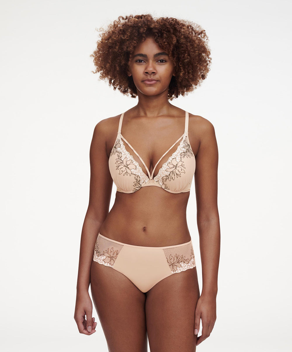 Soutien-gorge push-up plongeant Chantelle Spice clay nude noir C22BNR-0JK