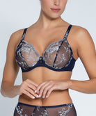 Soutien-gorge triangle armatures couvrant Lise Charmel Déesse en Glam marine argent BCH6715-MA