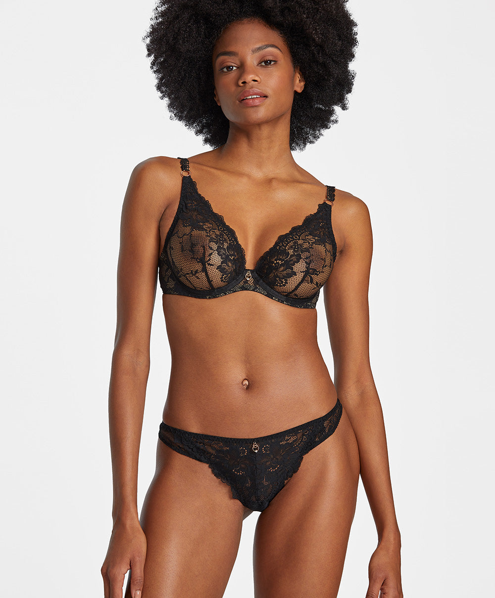 Soutien-gorge triangle plunge Night Bird black queen Aubade RDF12-BQUE