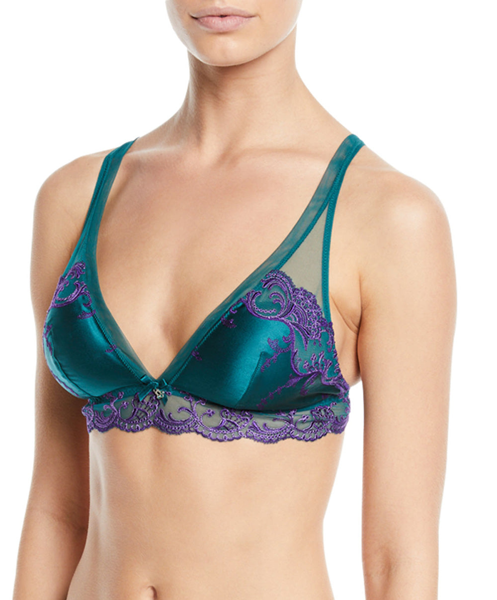 Soutien-gorge en soie sans armatures triangle Lise Charmel Splendeur soie turquoise ACC6580-ST face