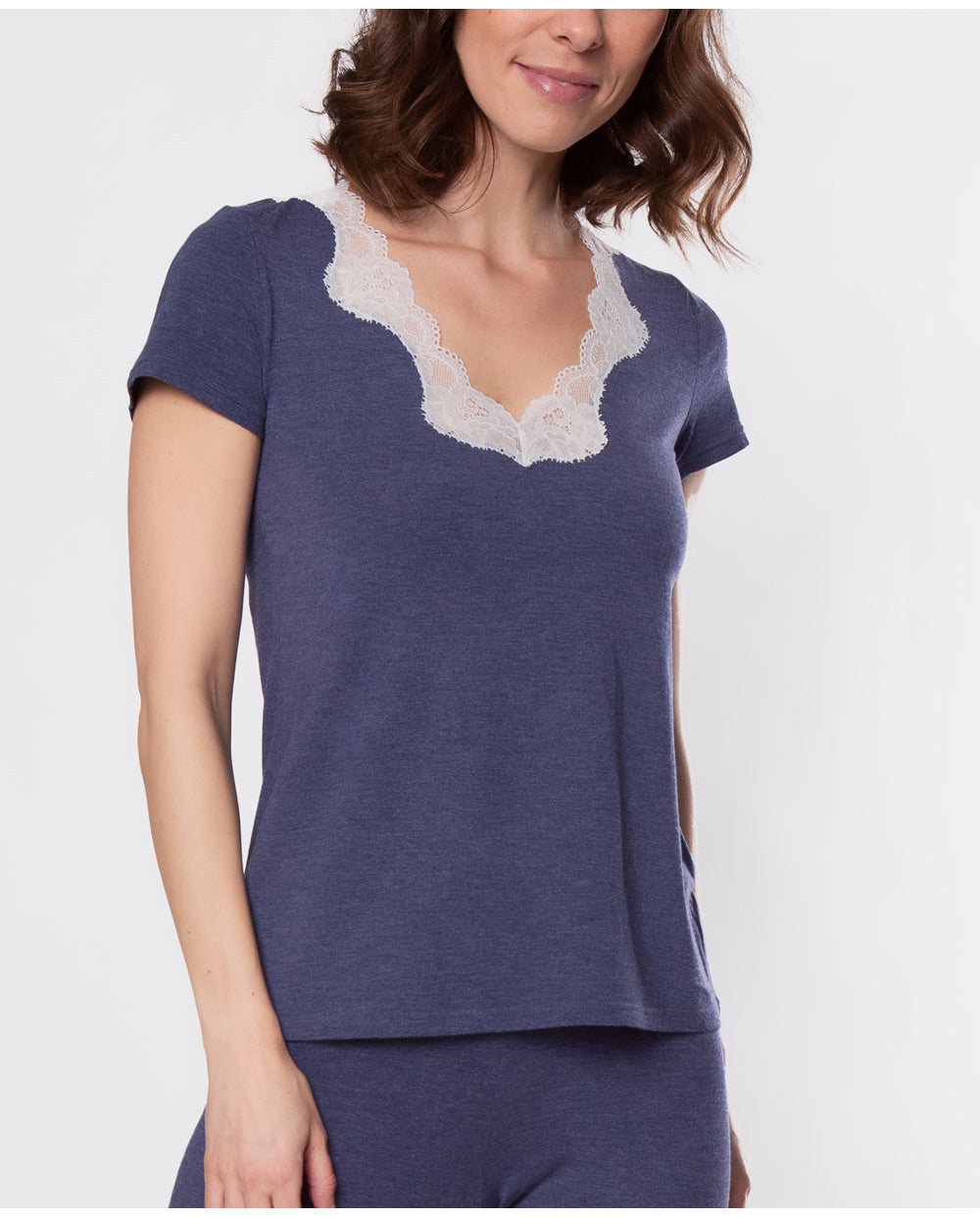 T-shirt manches courtes col en V Antigel de Lise Charmel Simply Perfect bleu chiné ENA9106-BN