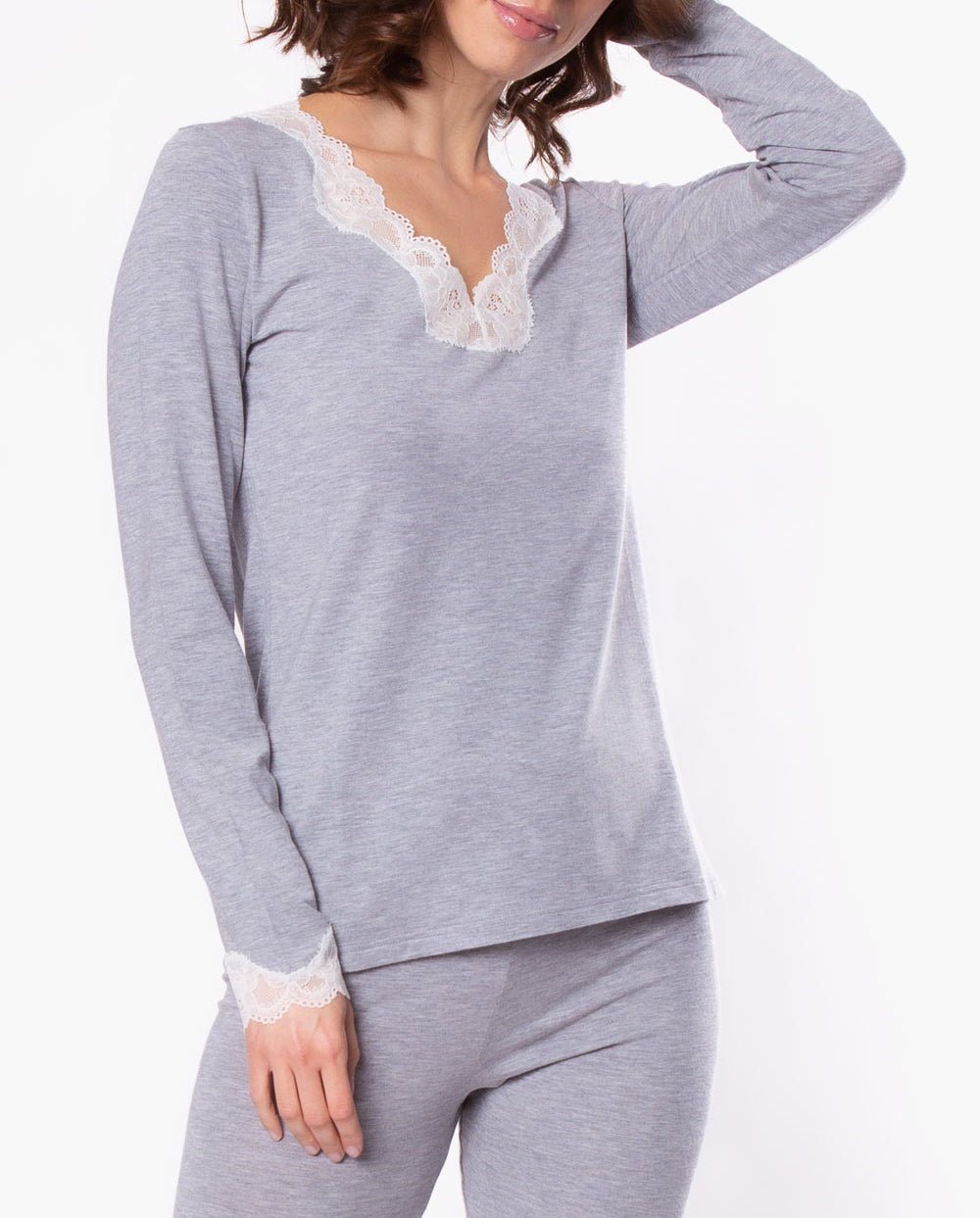 T-shirt manches longues col V Antigel de Lise Charmel Simply Perfect chiné gris ENA2006-CG