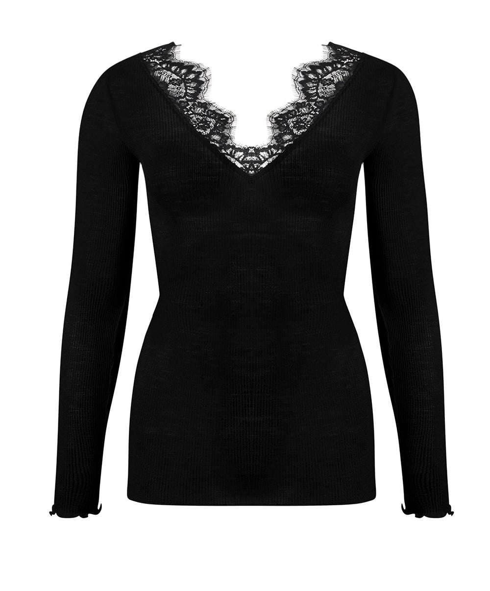 T-shirt manches longues laine et soie "Bien-être" Lise Charmel Plaisir Caresse noir ANJ9010-NO