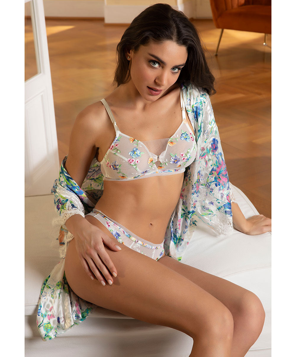 Tanga à fleurs Lise Charmel Baisers Légers bleus et blanc ACH0039-BR