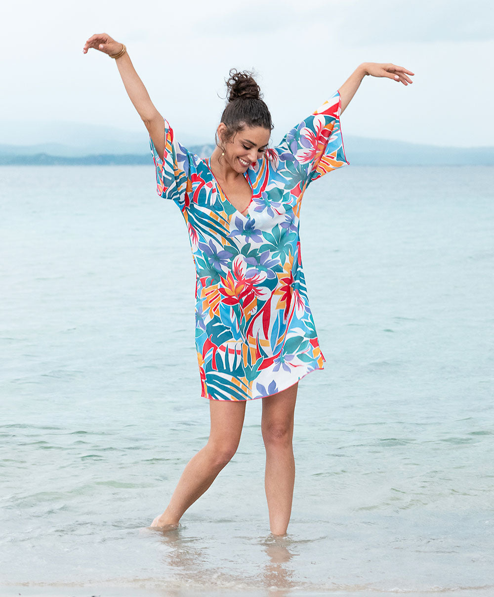 Tunique de plage La Flaneuse papiers découpés multicolore Antigel Bain ESB4467-PD
