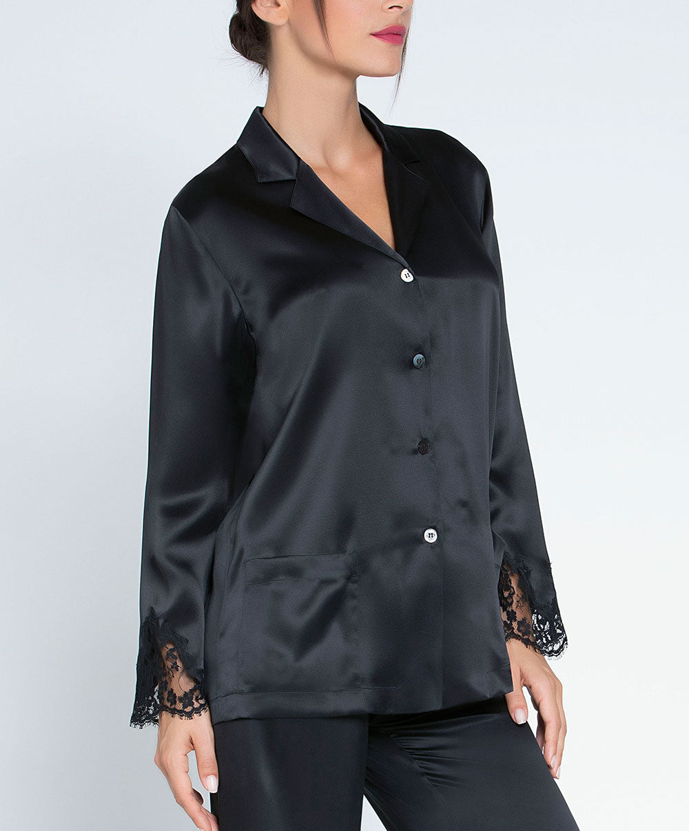 Veste chemisier haut de pyjama en soie Lise Charmel Splendeur Soie noir ALC3480-NO