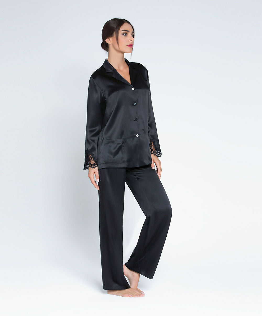 Veste chemisier haut de pyjama en soie Lise Charmel Splendeur Soie noir ALC3480-NO
