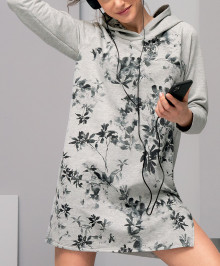 Nightgowns, Nighties : Long sleeve tunic shirt with hood
