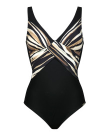 SWIMWEAR : One piece body shaping swimsuit no wires black tiger Pool Safari