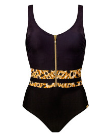 One-piece Swimsuit and Slimming : One piece body shaping swimsuit without wires Animal Accents black tabac
