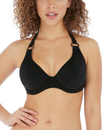 Bikini Tops : Black underwired halter bikini swim top