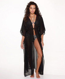 Beach Outfits & Dresses  : Beach dress long kimono style semi-transparent black