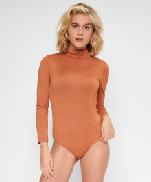 SEXY LINGERIE : Brown bodysuit long sleeves high collar