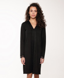 Night Dresses, Sleep Shirts : Black nightshirts  with lace inserts