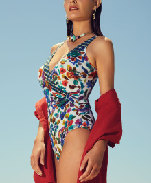 One-piece Swimsuit and Slimming : One piece soft swimsuit plunge neckline Eda