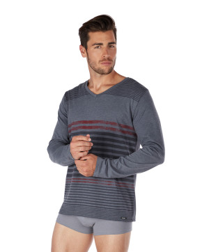 T shirt Manches Longues Collection Sleepwear Skiny Men Stone Grey Stripe