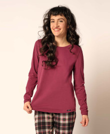NIGHT & HOMEWEAR : Tee-shirt w. long sleeves for women garnet