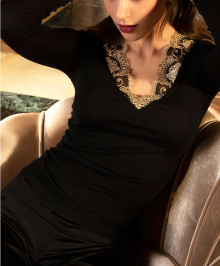NIGHT & HOMEWEAR : Silk and wool womens top long sleeves